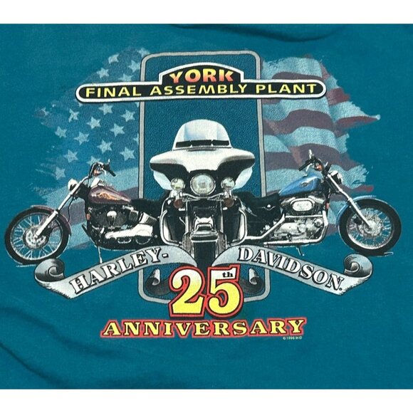 Harley Davidson 1998 25th Anniversary York Assembly Plant Vintage T Shirt Large - Picture 2 of 8